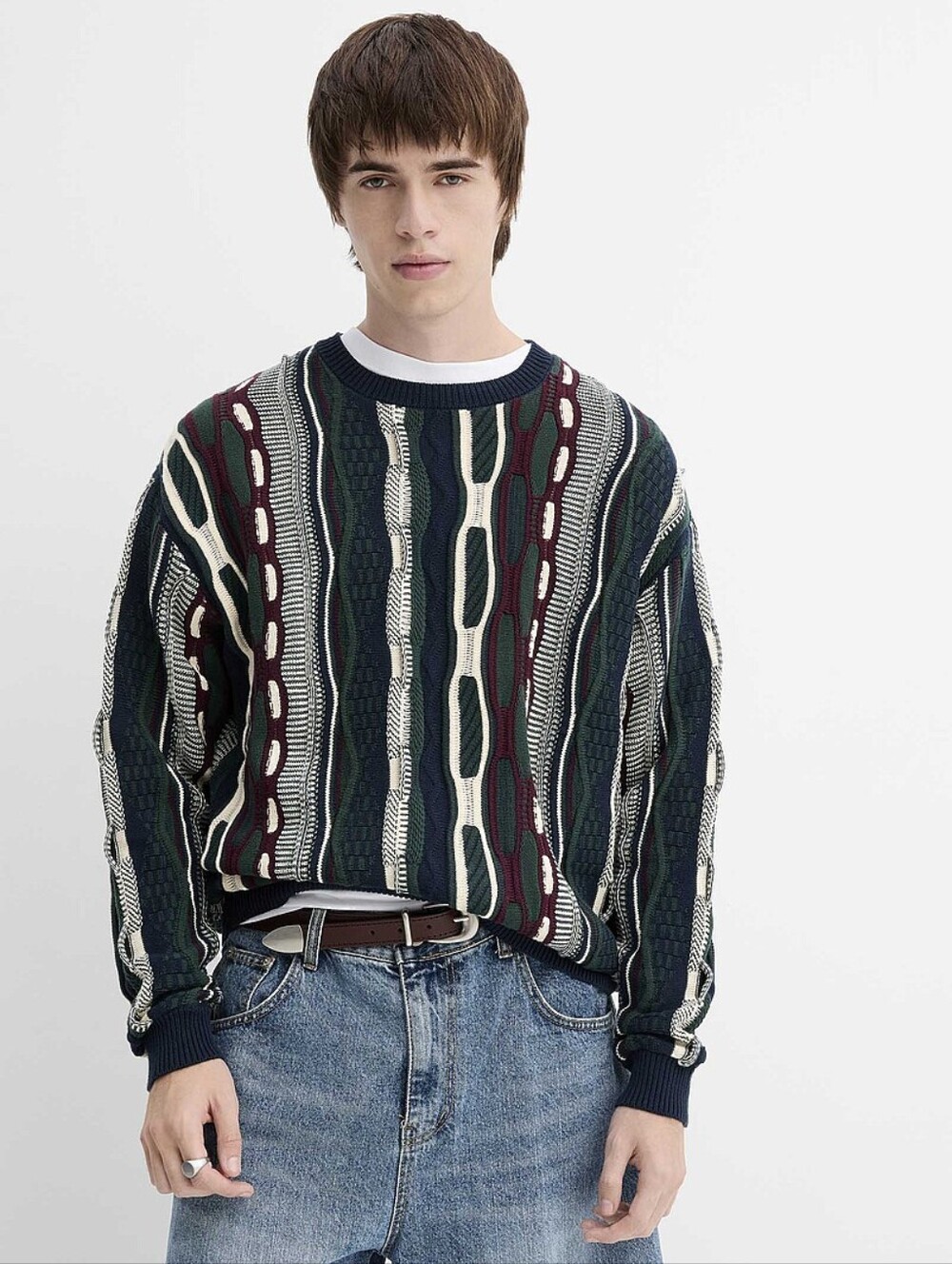 DJAB By Simons Oversized Mixed Knit Sweater Mens Size Small Blue Coogi Style